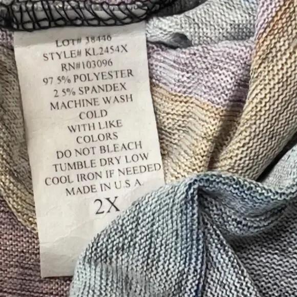 Discreet Colorblock Striped Top Plus Size 2X Drawstring Sides Long Sleeve New - Picture 3 of 6